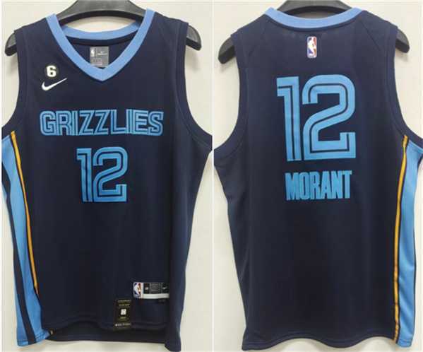 Mens Memphis Grizzlies #12 Ja Morant Navy With NO.6 Patch Stitched Jersey->memphis grizzlies->NBA Jersey